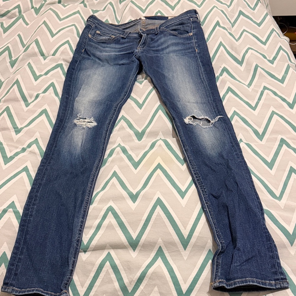 rag & bone Blue Distressed Skinny Jeans